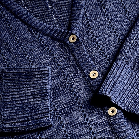 CHARTER CLUB NAVY CROCHET KNIT NAUTICAL STYLE CARDIGAN PREPPY COASTAL  XL - Picture 6 of 6